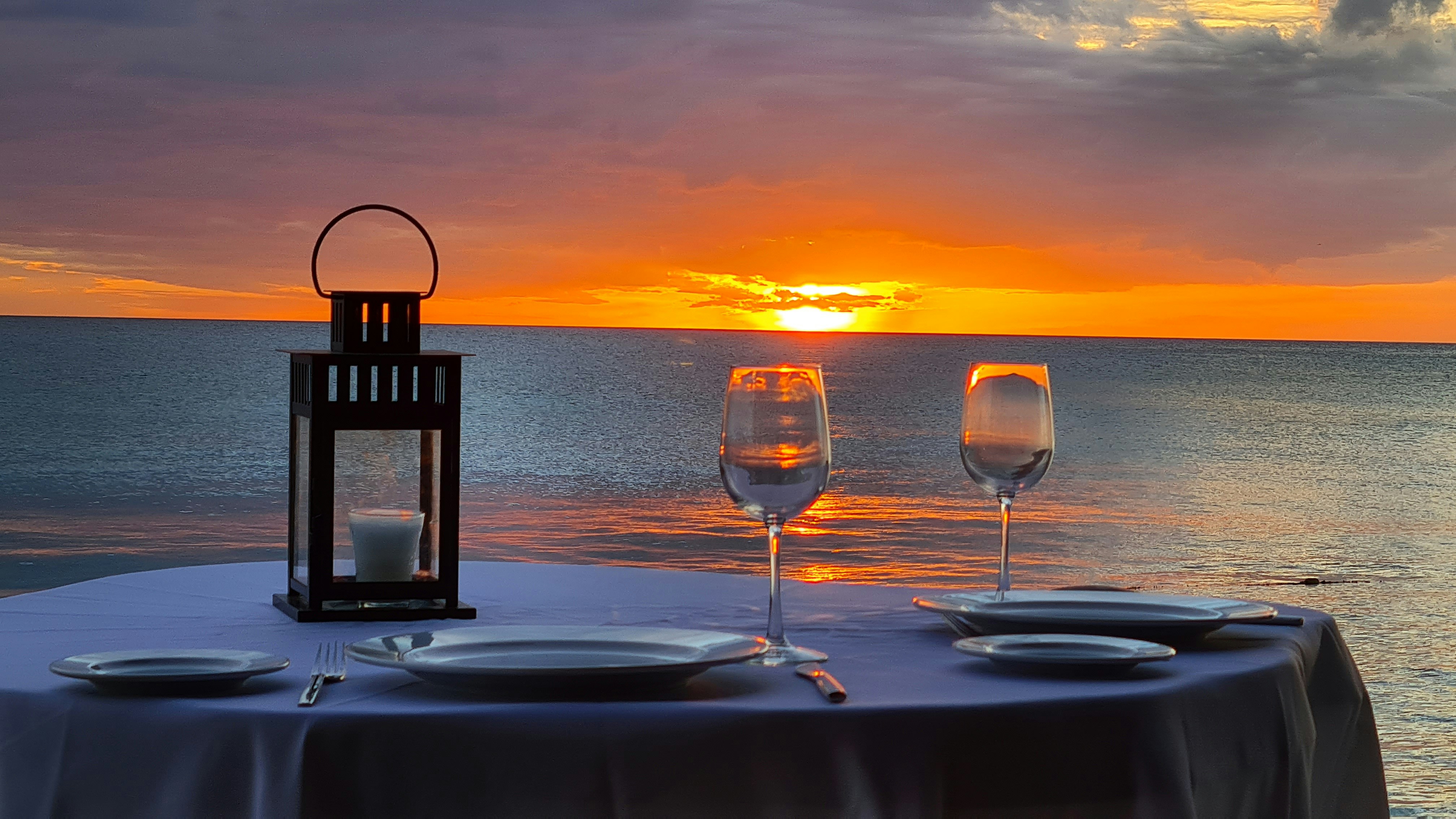 Sunset dinner table by the Indian Ocean